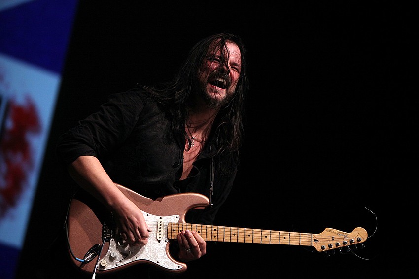 Chris â€œFlashâ€ Gordon rocks out, Thursday, April 26, inside the Riverview High School Performing Arts Center.