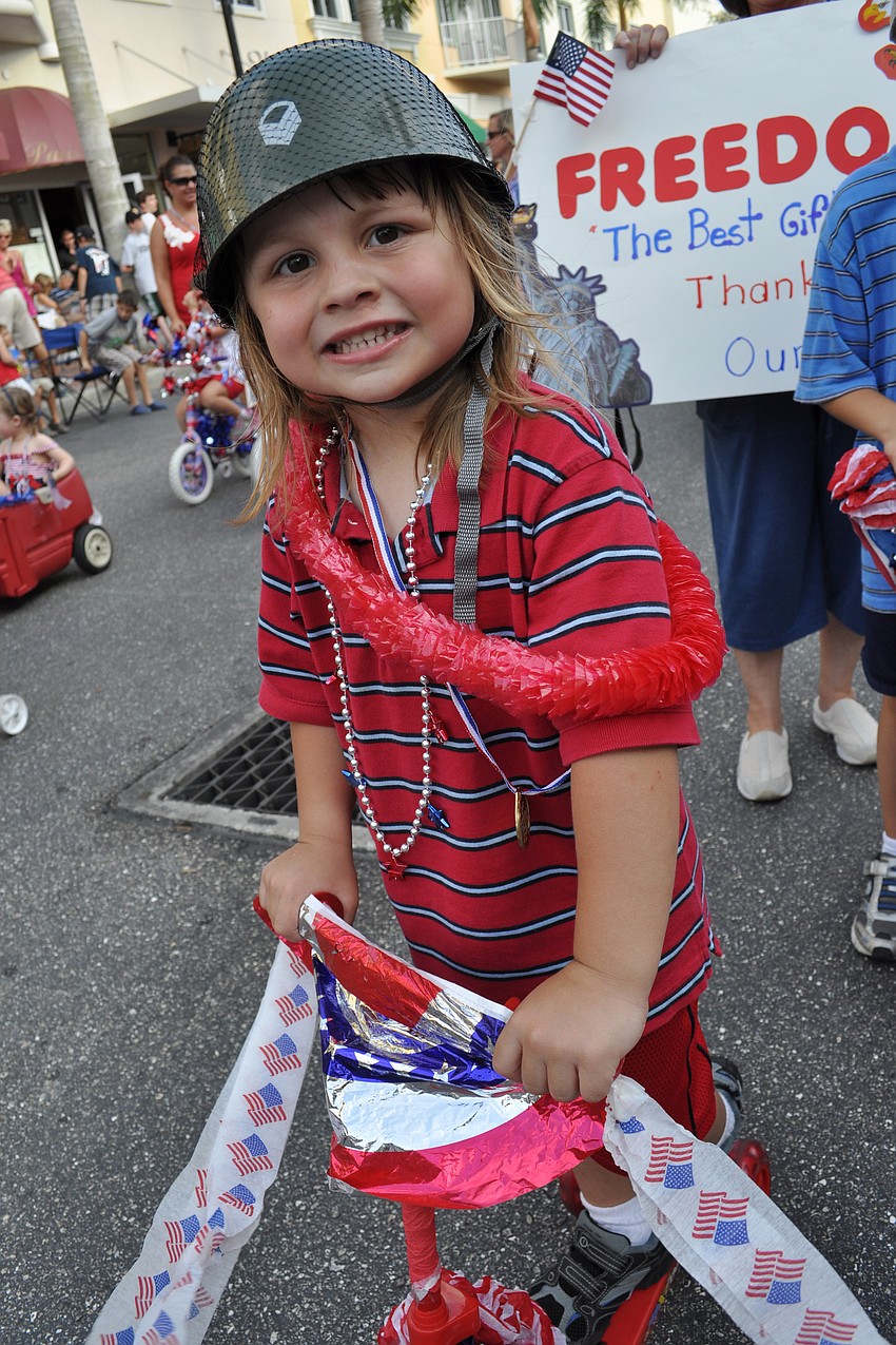 Trevor Dutting, 3, made sure his scooter looked patriotic.
