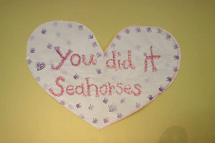 A heart shaped sign congratulated the oldest students at St. Boniface Preschool on graduating.