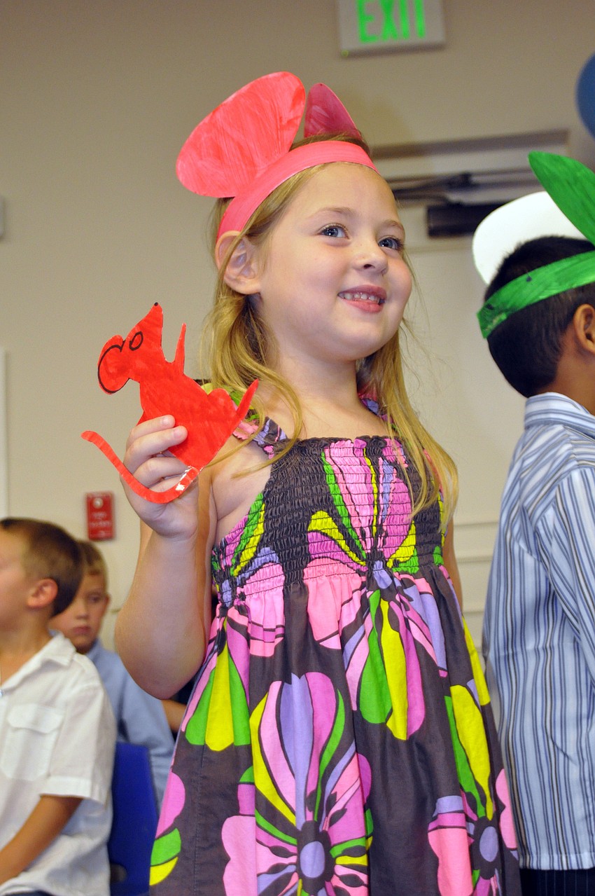 Riley Martin played the role of the red mouse in her classâ€™ performance of the Seven Blind Mice.
