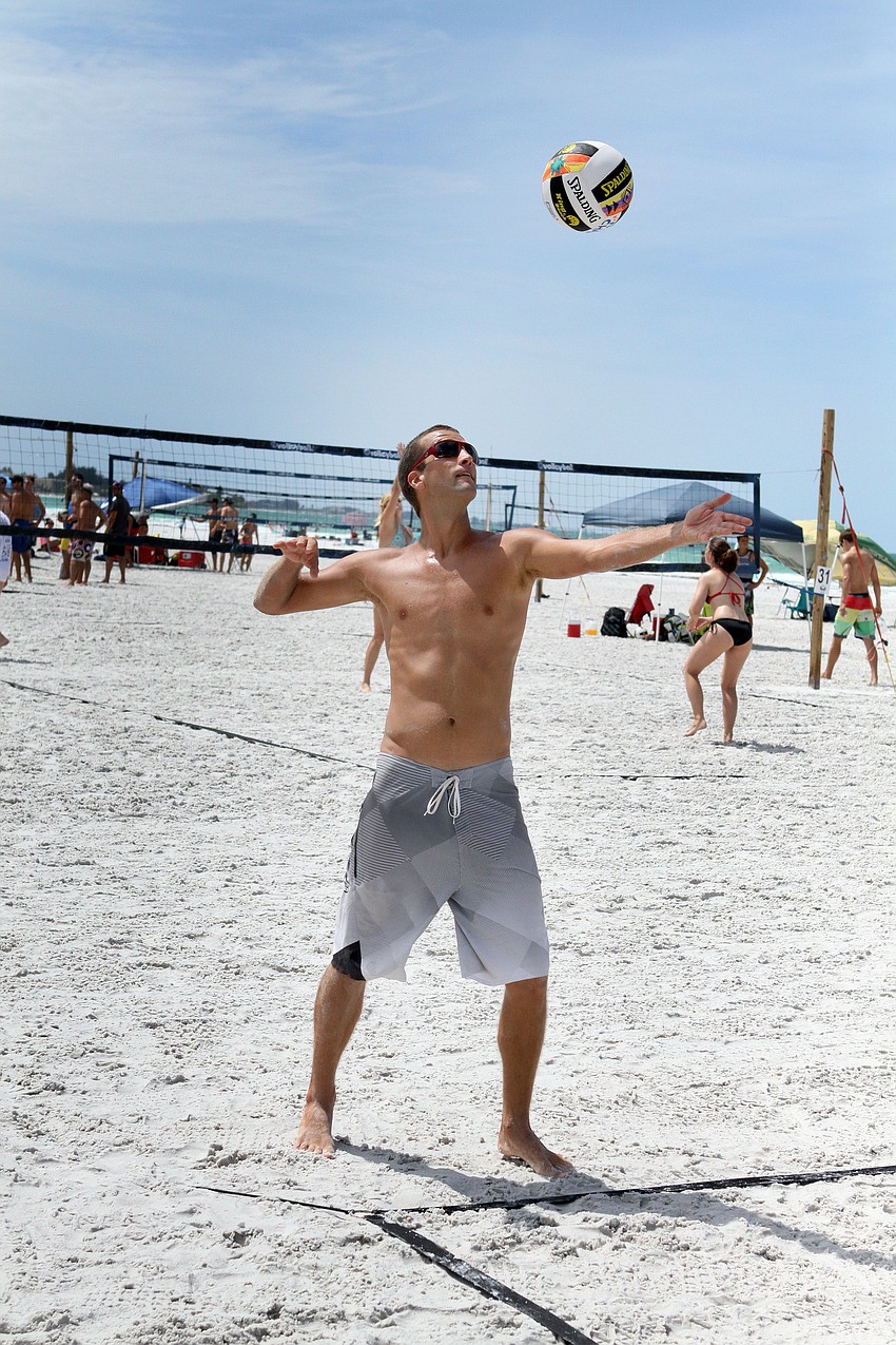 Kent Ammons prepares to serve during his match, Saturday, June 9.