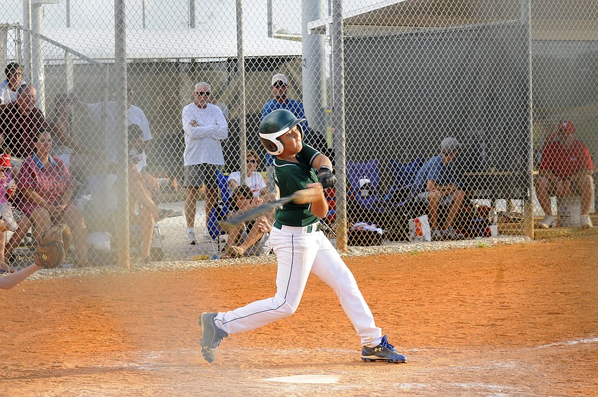 Lakewood Ranch Little League 9-10 All-Star Jack Fletcher makes contact during his teamâ€™s single elimination game versus Manatee West July 5.