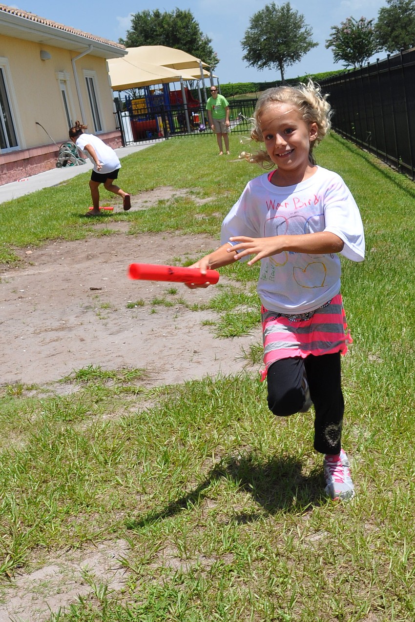 Makena Murack, 7, raced hard during the relay event.