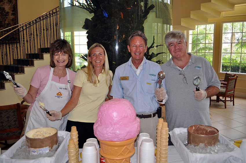 Rennie Carter, Laura Manning, Charlie Hahn and Ben Turoff helped to dish up ice cream at the ice cream social, Sunday, Aug. 5, at the Glenridge.