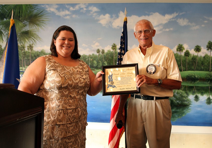 Sarah Ann Bailey with Weldon Frost, Thursday, August 16, at the Kiwanis Scholarship breakfast at the Longboat Boat Key Club.