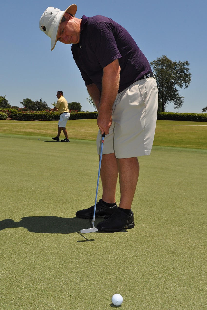 Dean Olinger, of Doctors Transport Service, got in a few practice shots.