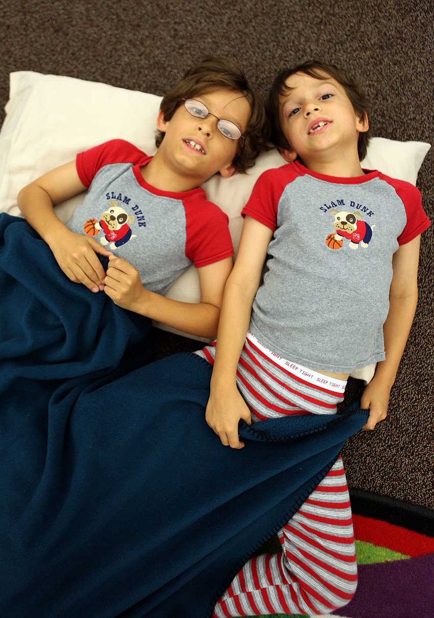 Quinn and Devin Gulliver, 6, came dressed in matching PJs.