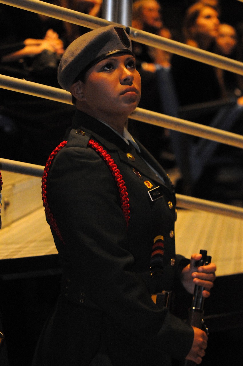 Annatte Franco presented the colors with Braden Riverâ€™s JROTC.