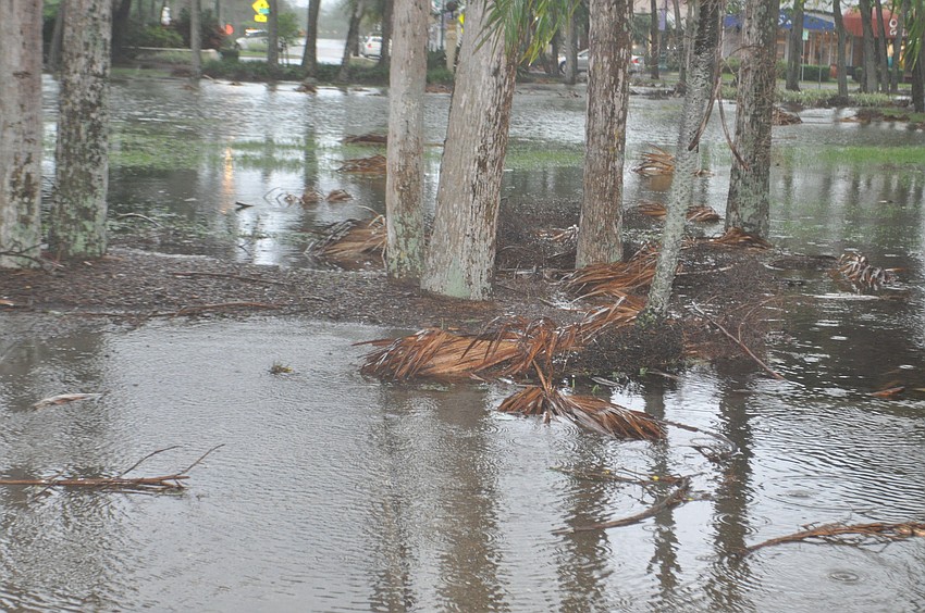 St. Armands Circle Park was completely under water Monday morning.