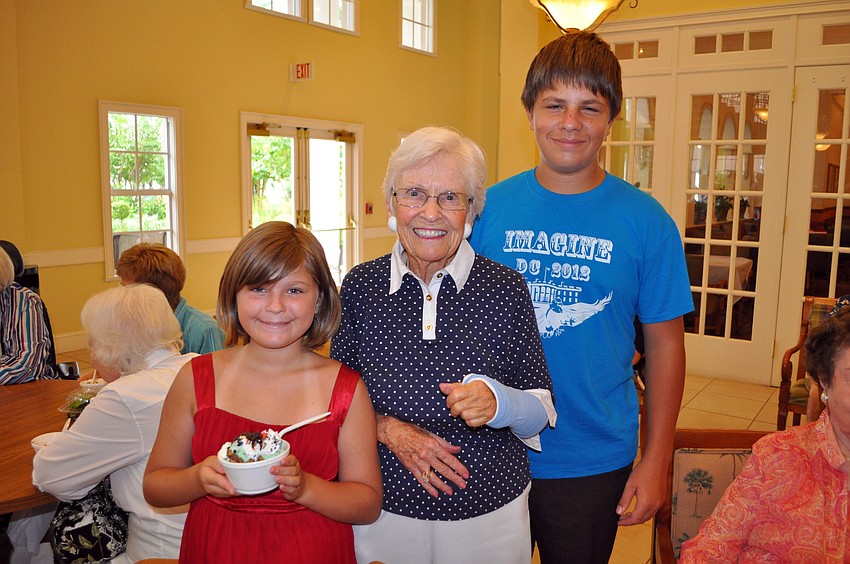 Jane Goehrig with her great-grandchildren Morgan, 9, and Connor, 14, Deveney