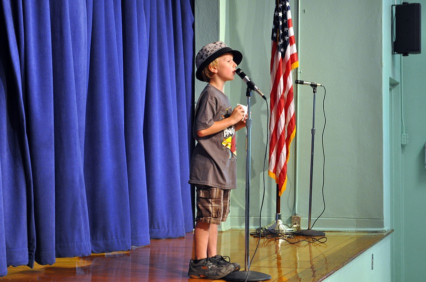 Kindergartner Luke Kehrer performed jokes.