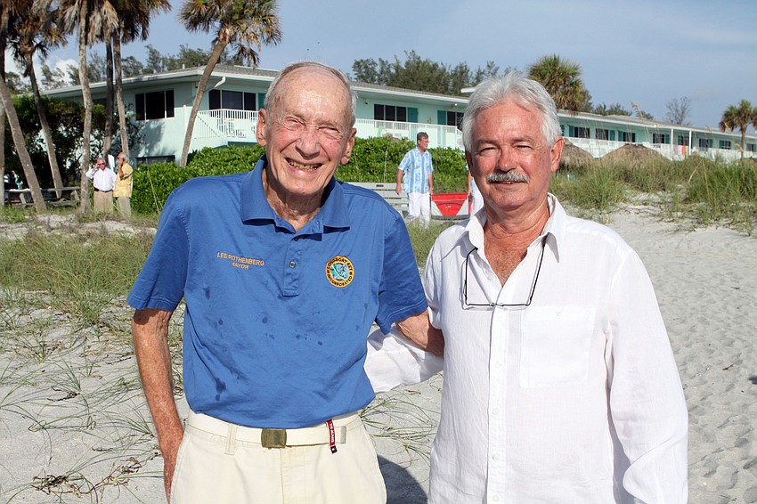 Former Mayor Lee Rothenberg and Mayor Jim Brown. Mayor Brown performed the wedding ceremony for Admiral Steve and Susan Branham.