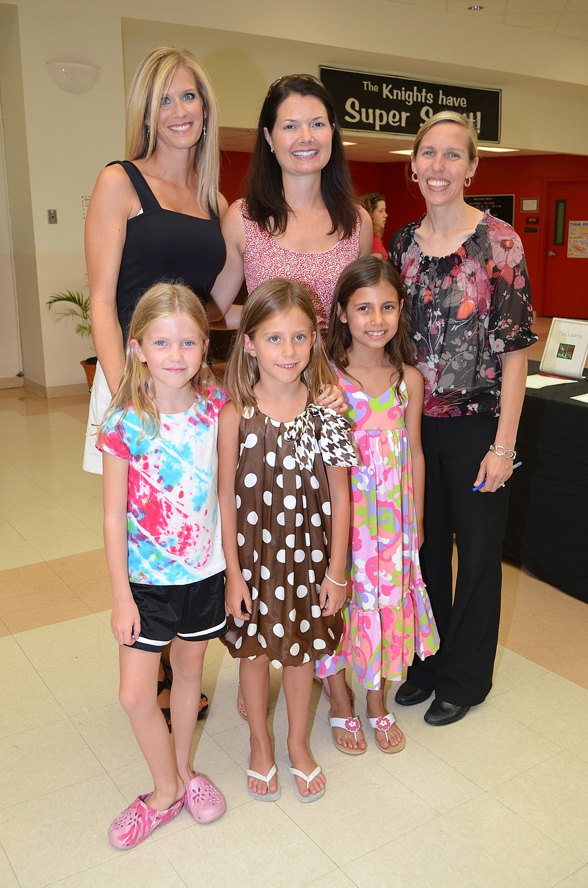 Presleigh Green, Lauren Burd and Claire Bailey with Christy Green, Andrea Bailey and Interim Principal Sarah Gates