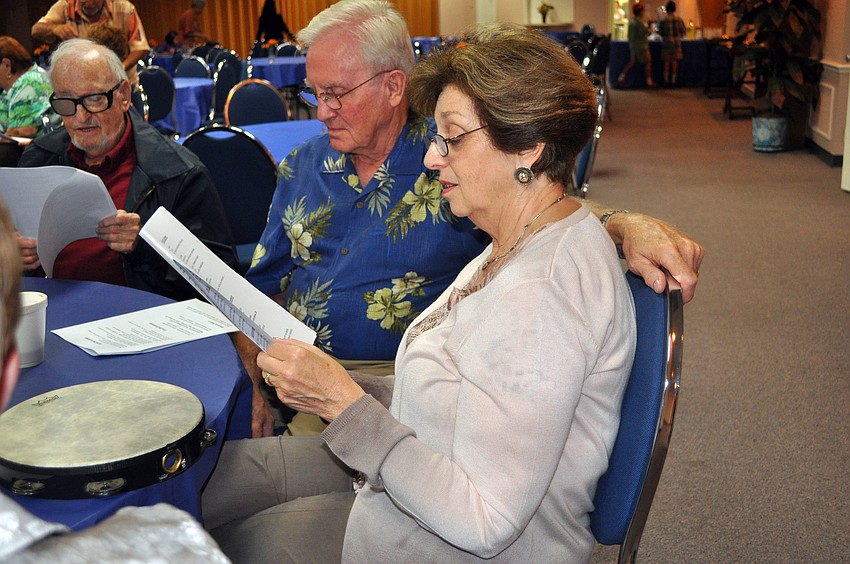 Roy and Arlene Schwen sing along, Saturday, Aug. 18, during Temple Emanu-Elâ€™s La La La Havdalah event.