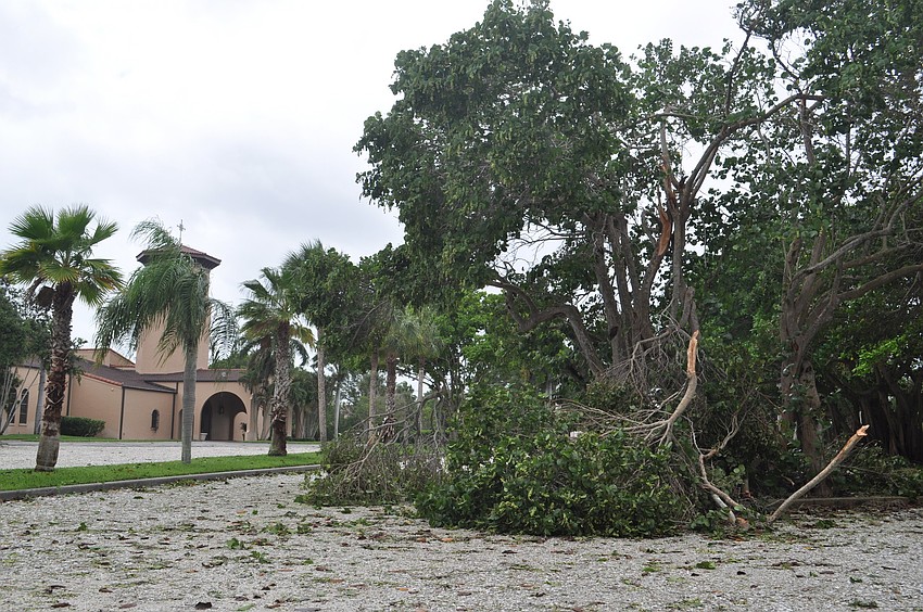 St. Mary, Star of the Sea, Catholic Church's parking lots were covered with broken limbs from the high winds.
