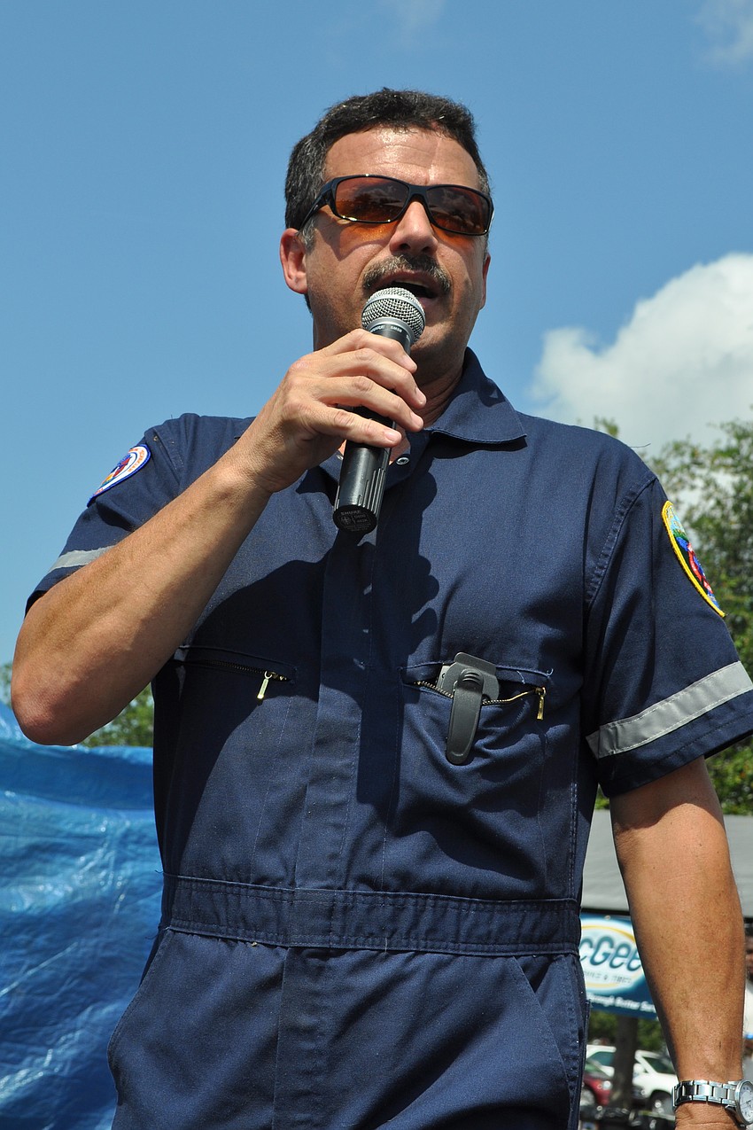 East Manatee Fire Rescue's Tim Hyden explained what was happening during the crash vehicle simulation scene.