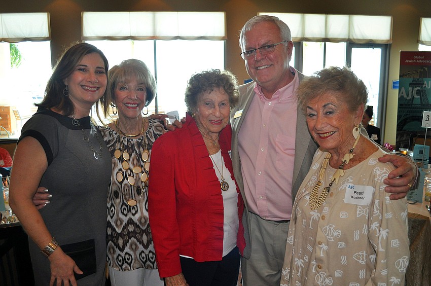 Dennis Stover poses with Marty Katz, Doris Kaplan, Helen Sherman and Pearl Kushner, Wednesday, July 25.
