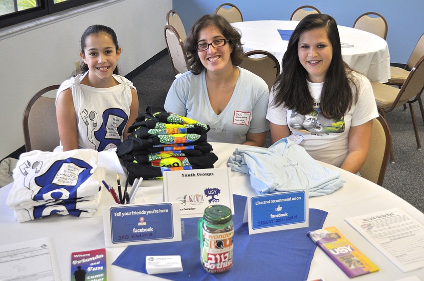 Sammi, 12, and Jessica, 14, Zelitt, with their youth director, Shiri Rozenberg, Sunday, Aug. 5, during Temple Beth Sholomâ€™s open house and ice cream social.