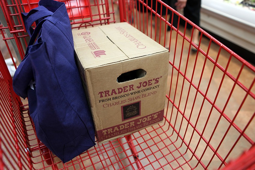 One of the hundreds of cases of Trader Joeâ€™s special Charles Shaw wine.