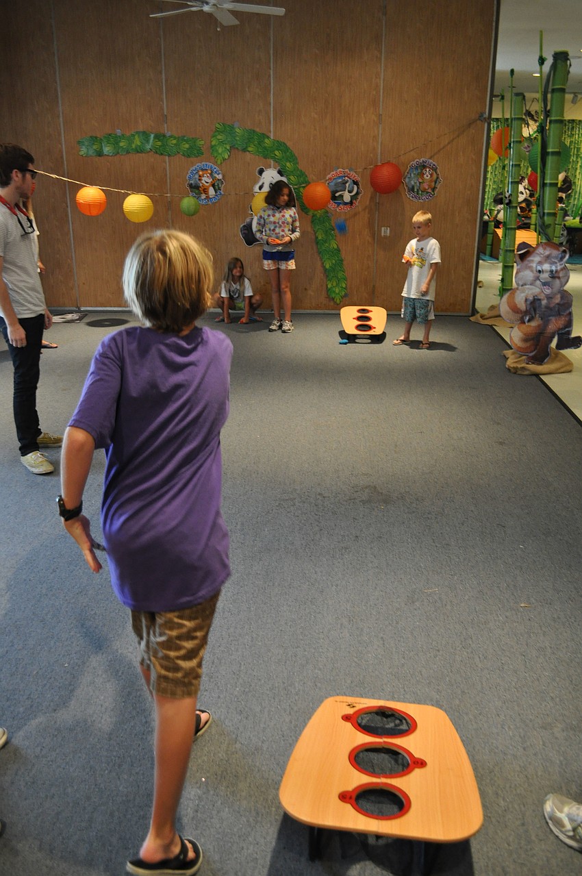 Jake Westman takes a turn during the bean bag toss.