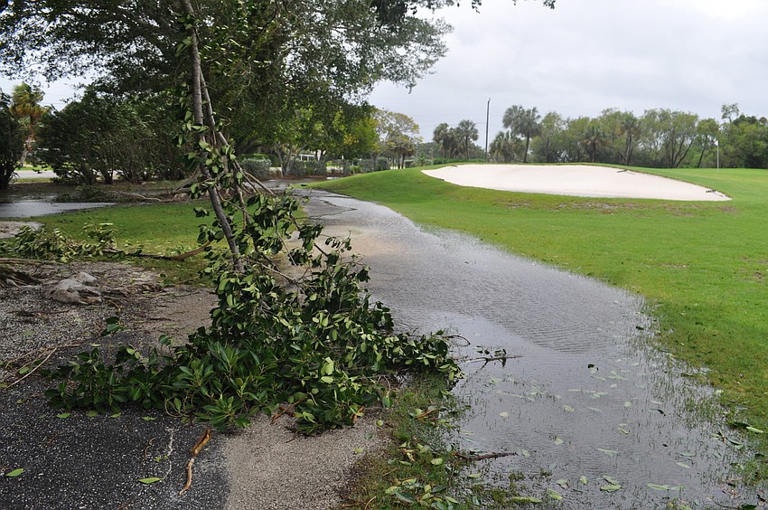 The golf-cart path at Longboat Key Club and Resort's Islandside course became a river on Monday.