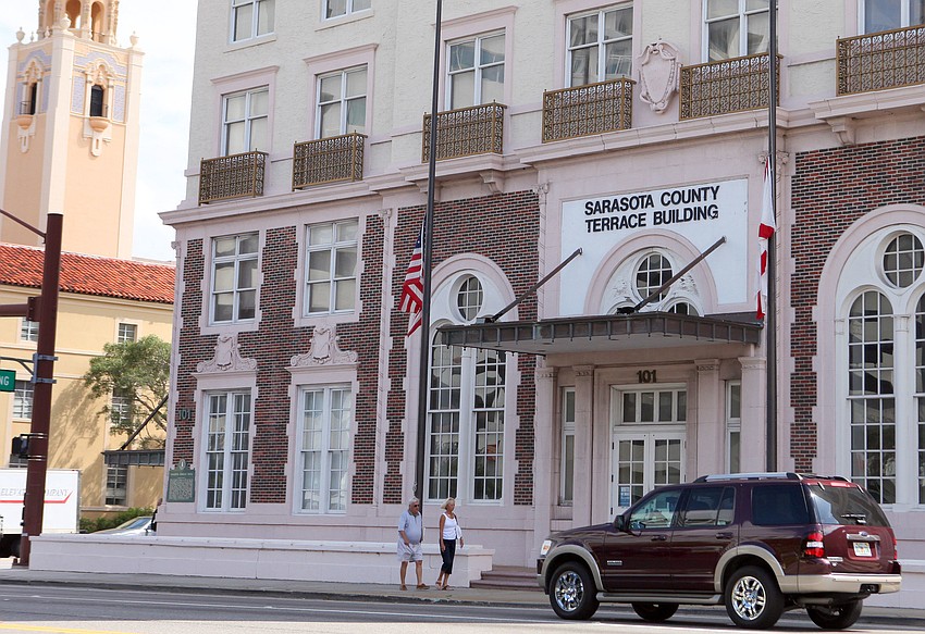 The American flag and State of Florida flag were both at half-mast Tuesday, Sept. 11 at the Sarasota County Terrace Building on Washington Avenue.