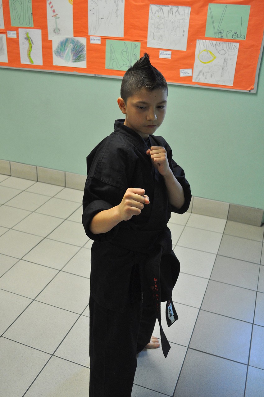 Derrick Lezama showed off his karate skills.