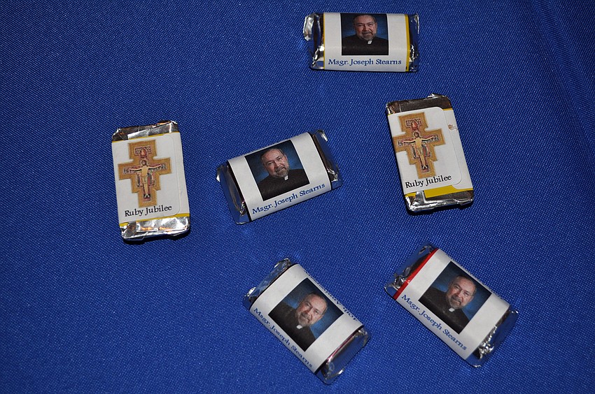 Hersheyâ€™s chocolates wrapped in specially made wrappers for Msgr. Joseph Stearnsâ€™ 40th anniversary.