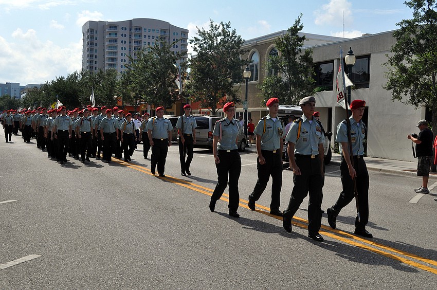 Sarasota Military Academy march down Main Street.