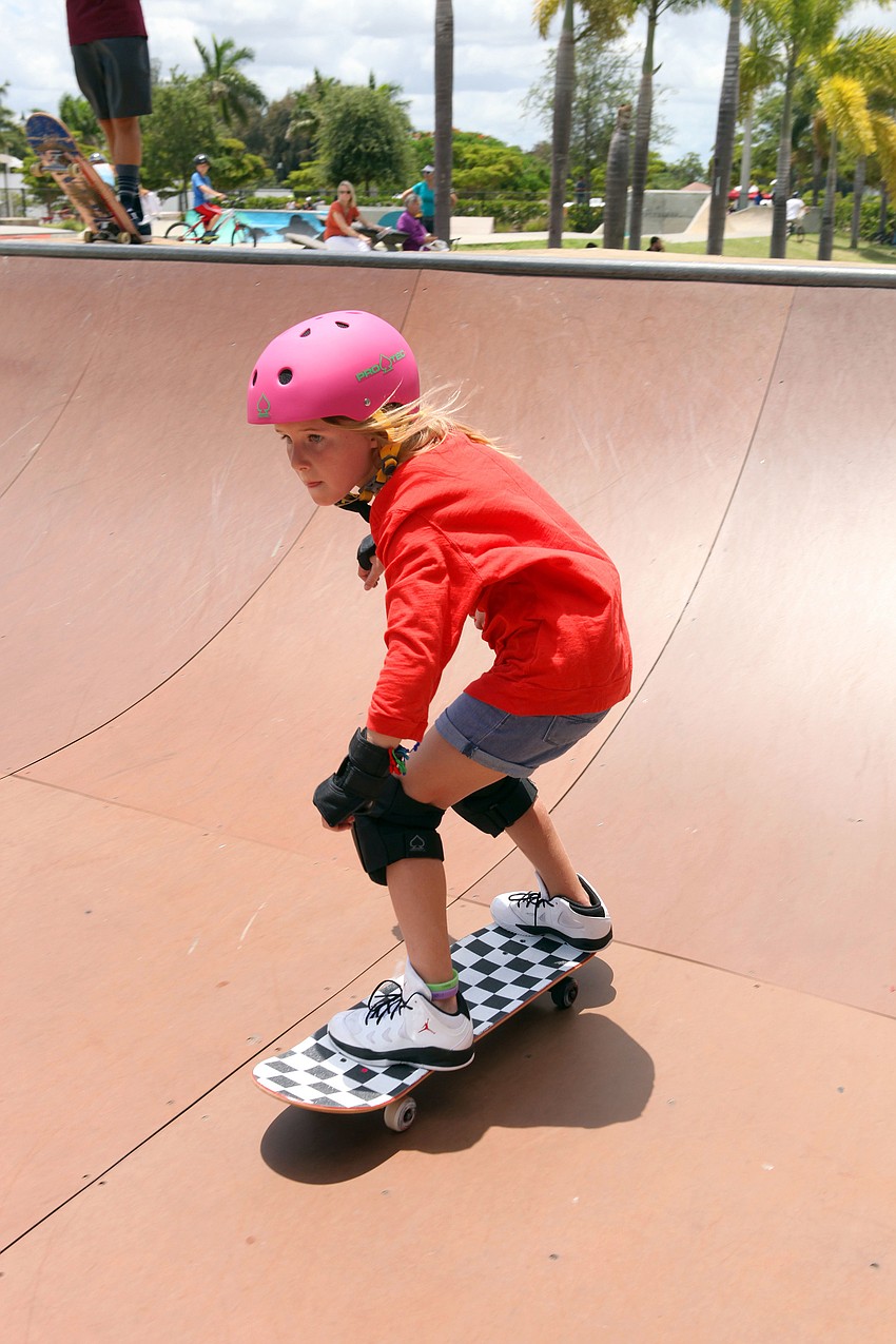 Kaya Eible, 8, has fun on the ramp at the Payne Park Skate Park, Saturday, June 16.