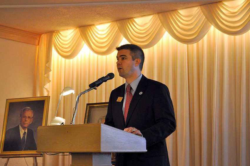 Jason Toale addresses the crowd of people who gathered to celebrate.