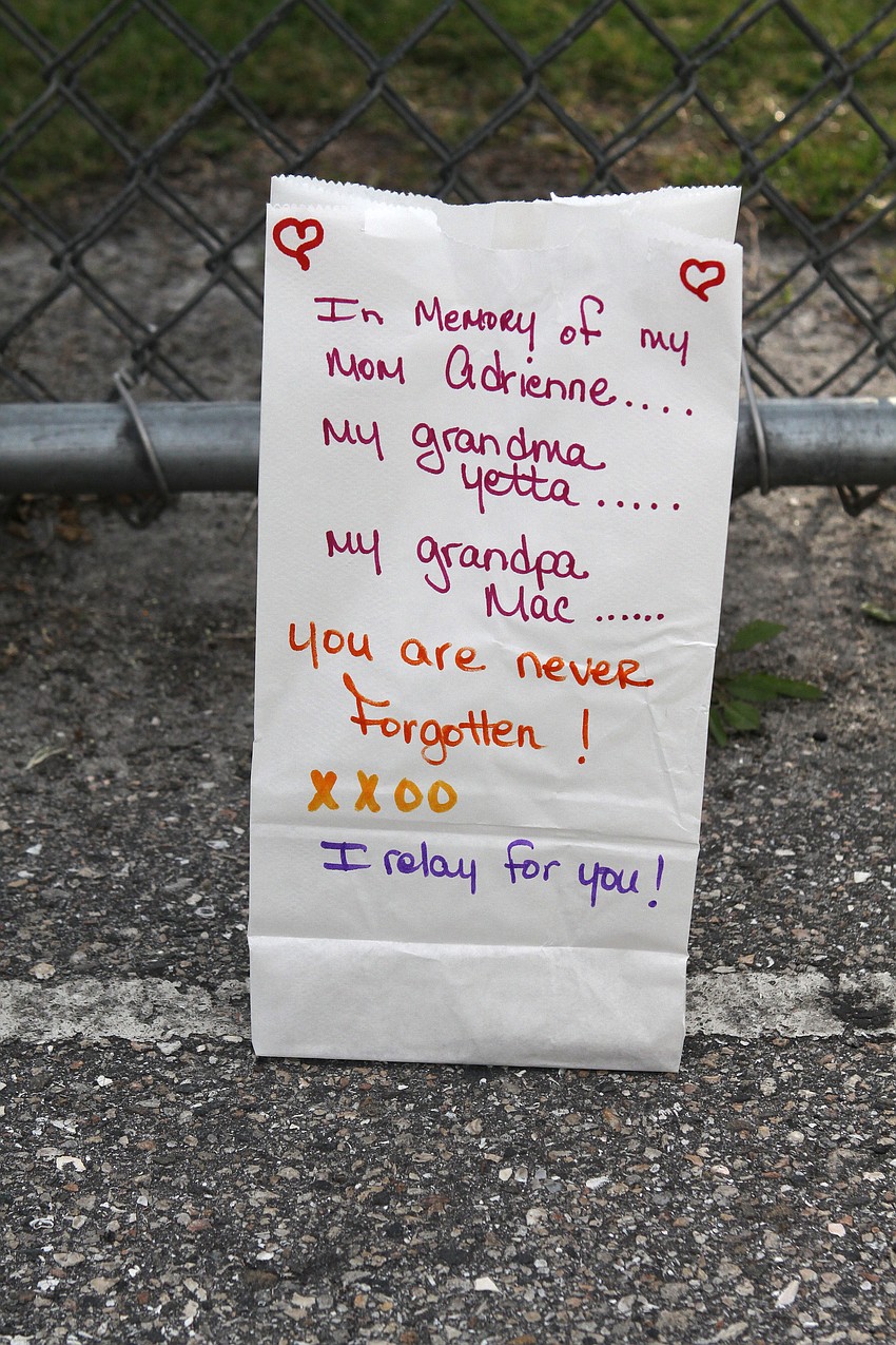 One of the many touching luminaries that were along the track at Sarasota High School.