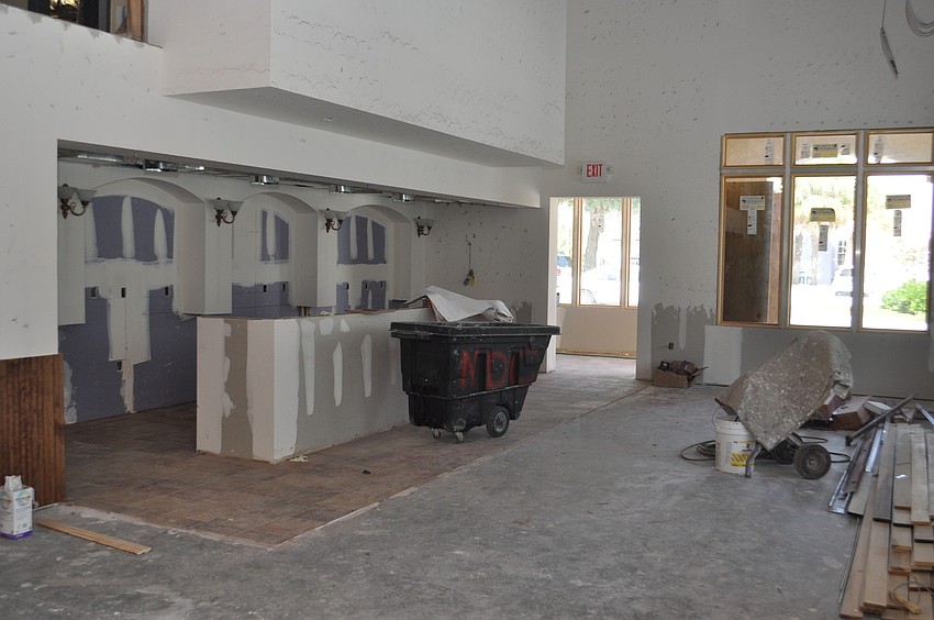 The view of the lobby and bar from the front doors of the venue.