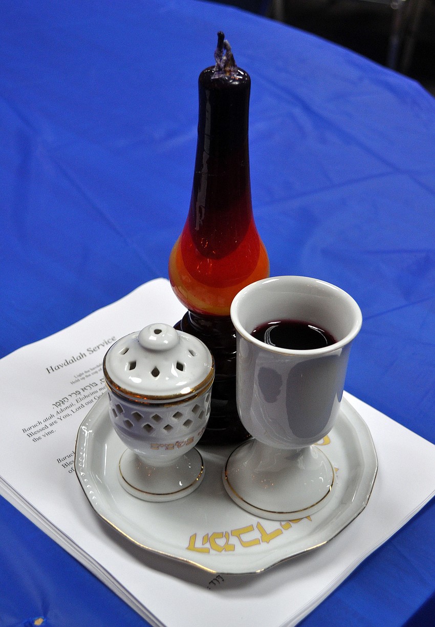 The Havdalah candle, spices and wine.