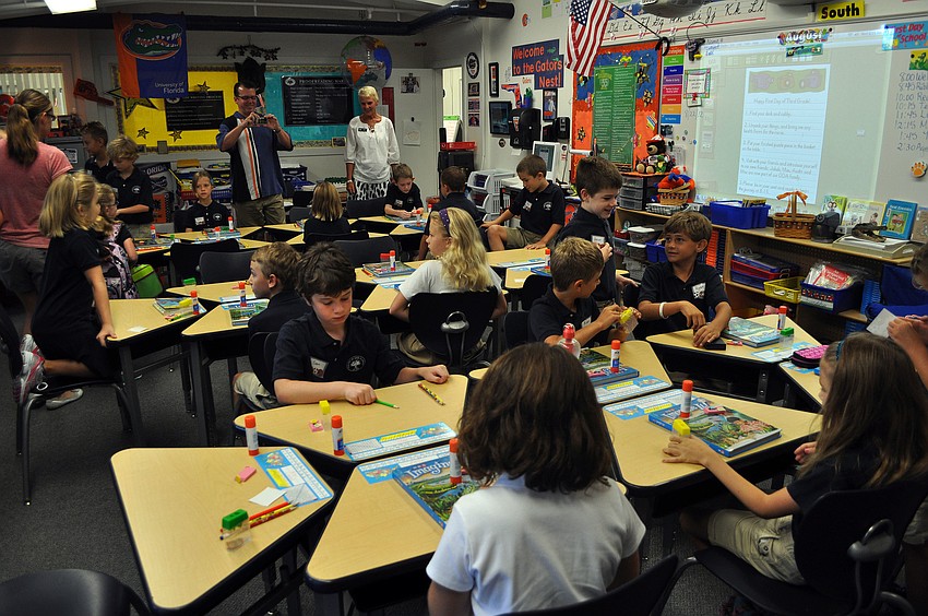 Mrs. Renee Pittsâ€™ room, also known at the Gator Nest, was full of hyper and happy 3rd grade students, Wednesday, Aug. 22, the first day back to school for Out-of-Door Academy students.