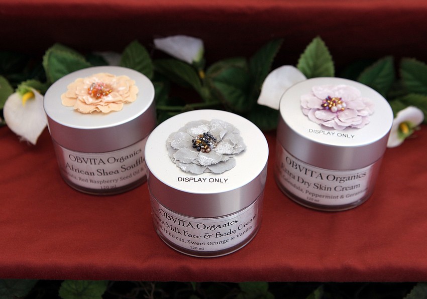 Display jars of Obvita Organics skin crÃ¨me.