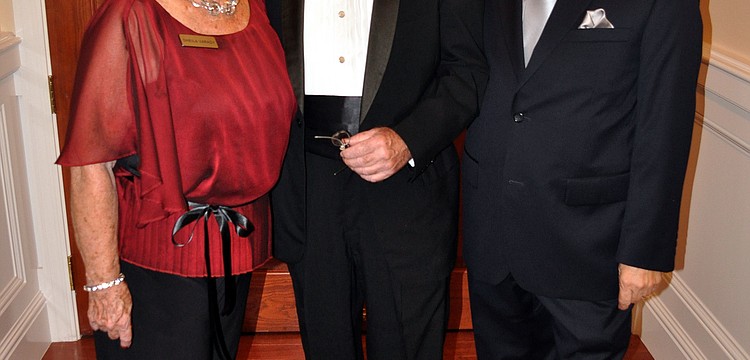 Sheila and Joe Varady pose with Ky Thompson who dressed up as Giusseppi Verdi for the Verdi look-alike contest