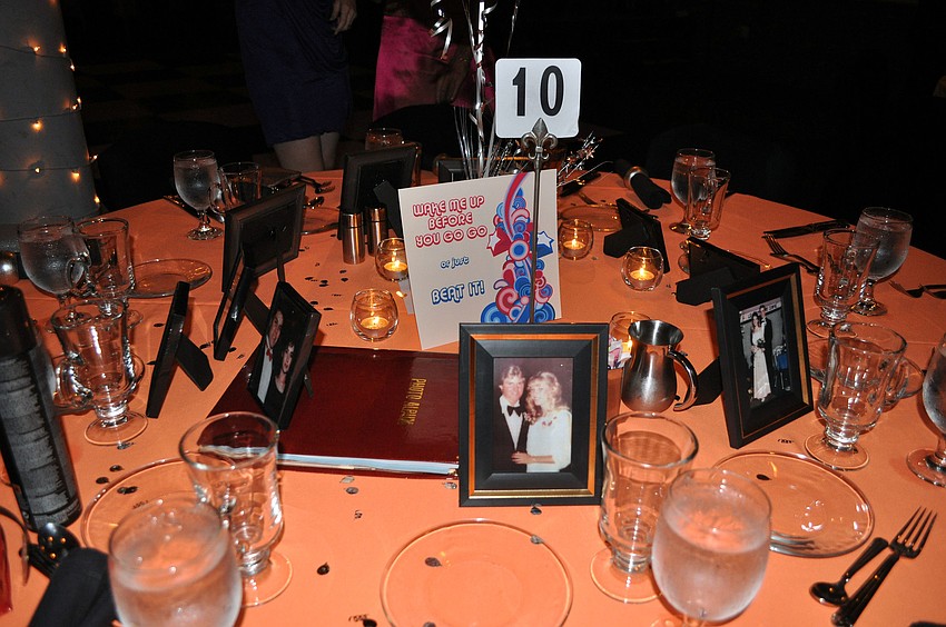 One of the tables at Southsideâ€™s Prom Night included old prom photos of each of the people sitting at the table.