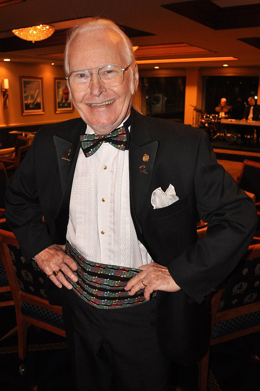 Jorgen Graugaard wore a matching multi-colored music note bowtie and cummerbund at the Bradenton Opera Guildâ€™s Winter Gala.