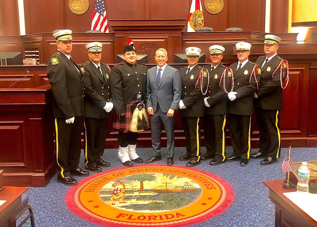 Palm Coast Fire Dept. Honor Guard with Rep. Paul Renner. Courtesy photo