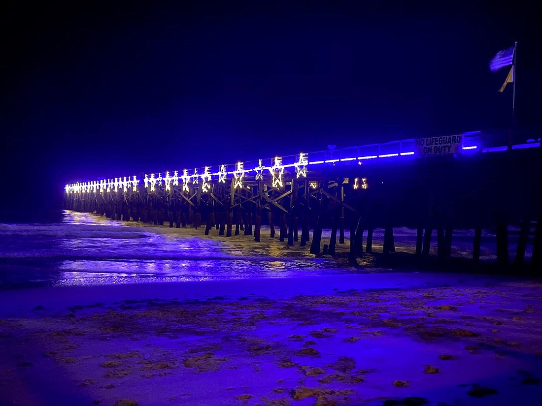 The Flagler Beach Pier during last year's Starry Nights light show. Image from the Flagler County Tourism Development Office
