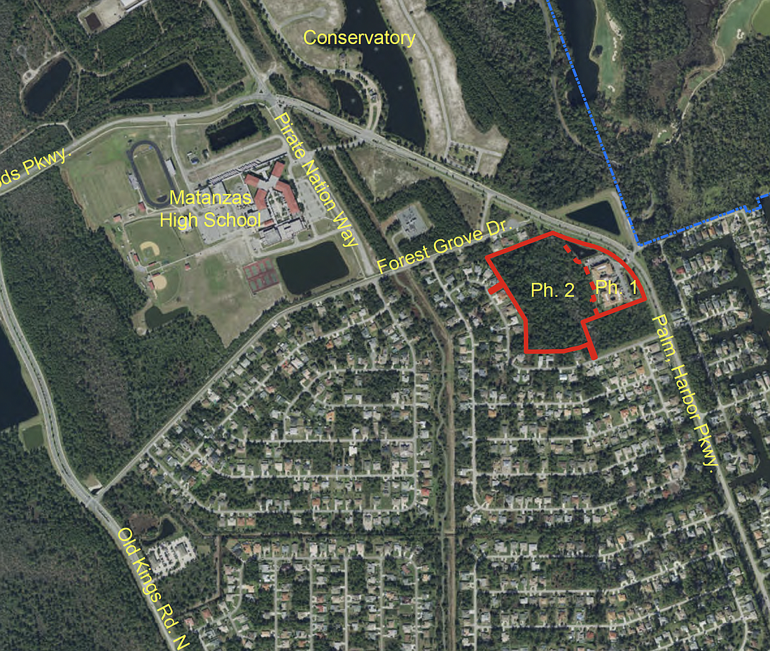 The location of the senior living facility, in red. Image courtesy of the city of Palm Coast