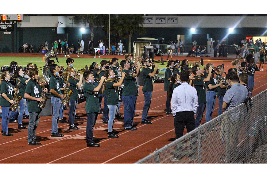 The FPC band plays to fans at last year's Potato Bowl game when seating was limited due to the Pandemic. File photo.