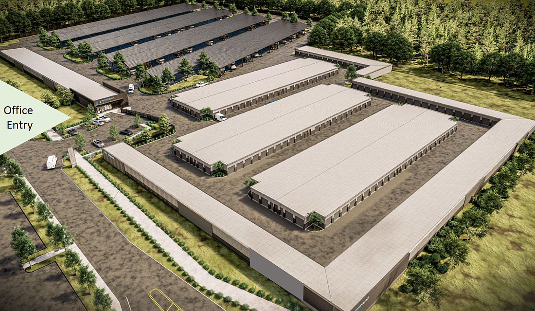 A rendering of the Secure Space storage facility, from the northwest, shown in City Council meeting documents.