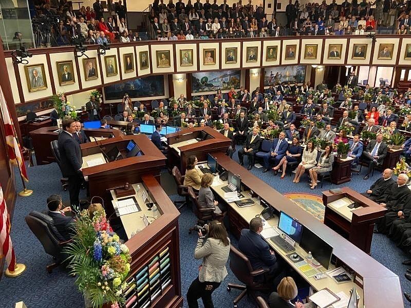 Gov. Ron DeSantis giving his State of the State address in 2020. News Service file photo