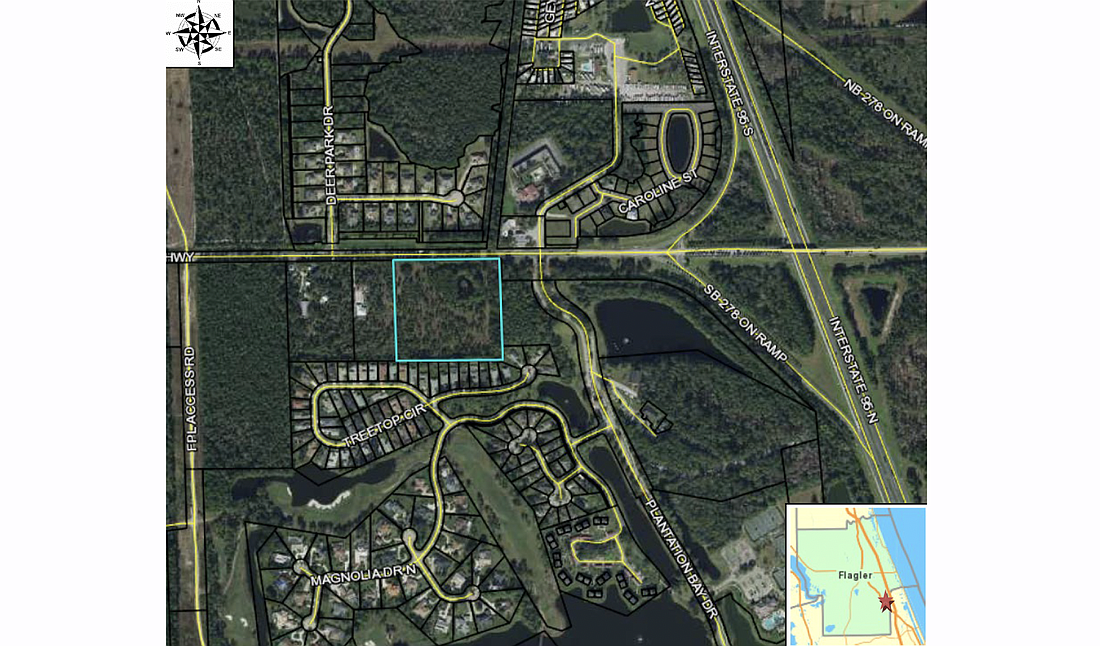The site, shown here in a planning board meeting document, is just west of the Plantation Bay entrance.