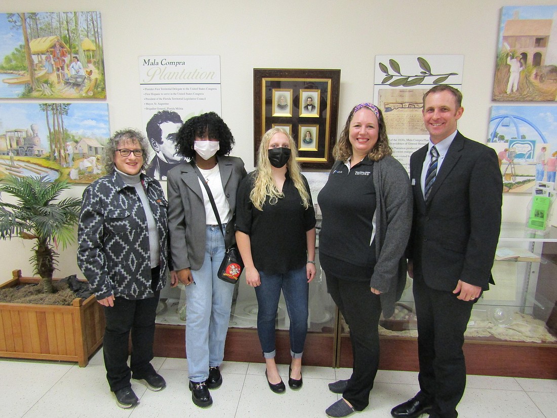 FPC teacher Johanna Davis, student Malisha Moise, student Faith Eller, CTE Director Dr. Corinne Schaefer, Flagler Schools' Adam Blair. Courtesy photo