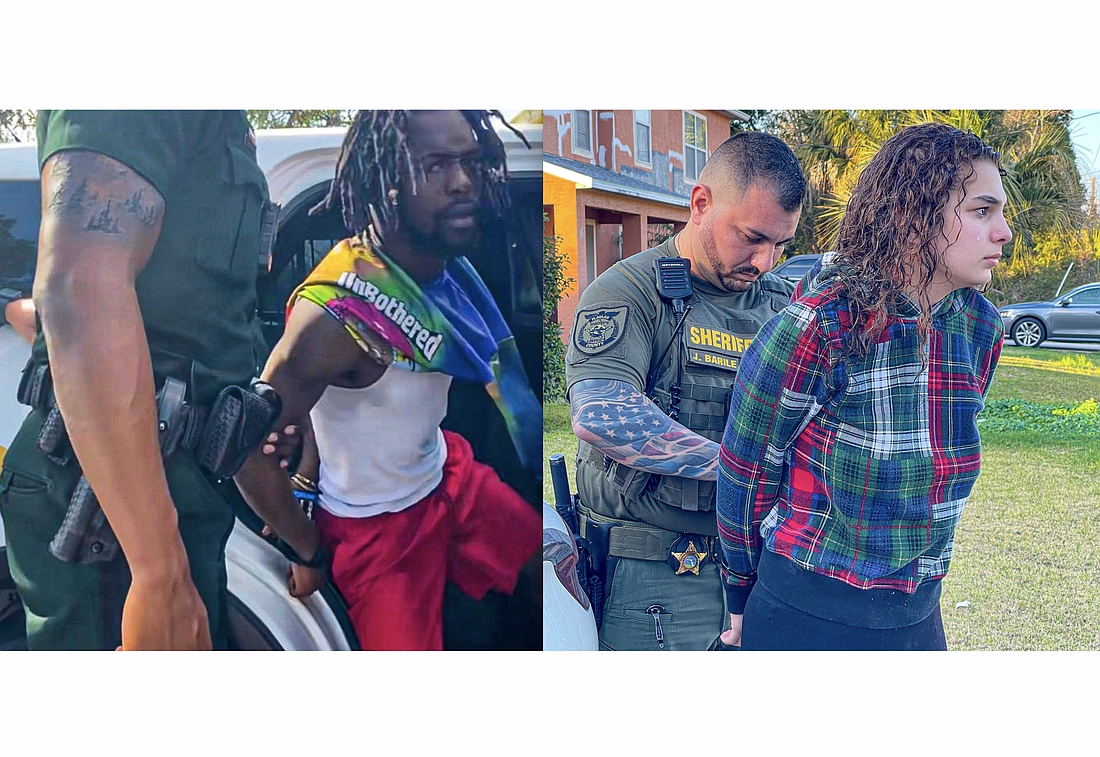 Deputies arrest Kwentel Moultrie, left, and Taylor Manjarres  in connection with the December 2021 R-Section shooting death of Zaire Roberts.