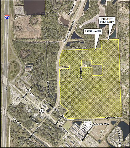 The Ridgehaven property spans 103 acres north of U.S. 1. Map courtesy of the city of Ormond Beach