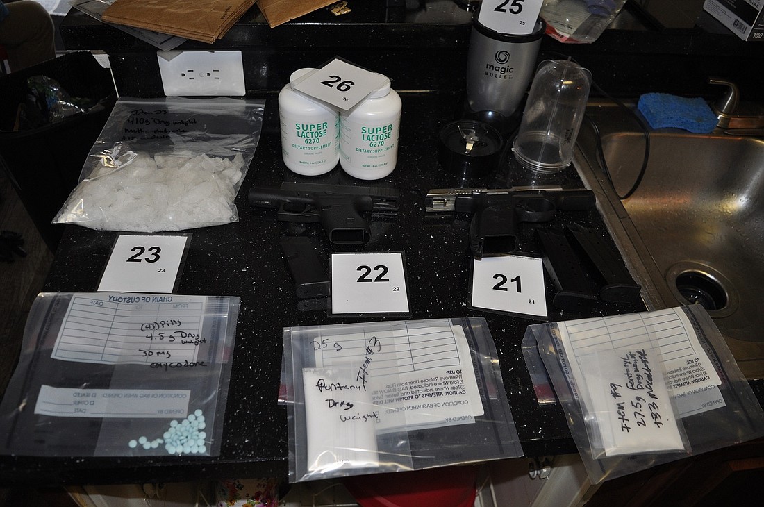 The amount of drugs totaled 482 grams of heroin, 229.4 grams of fentanyl and 169 grams of meth. Photo courtesy of Volusia Sheriff's Office